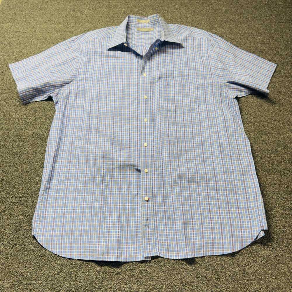 Daniel Cremieux Signature Collection Mens 2XT Blue Plaid Short Sleeve